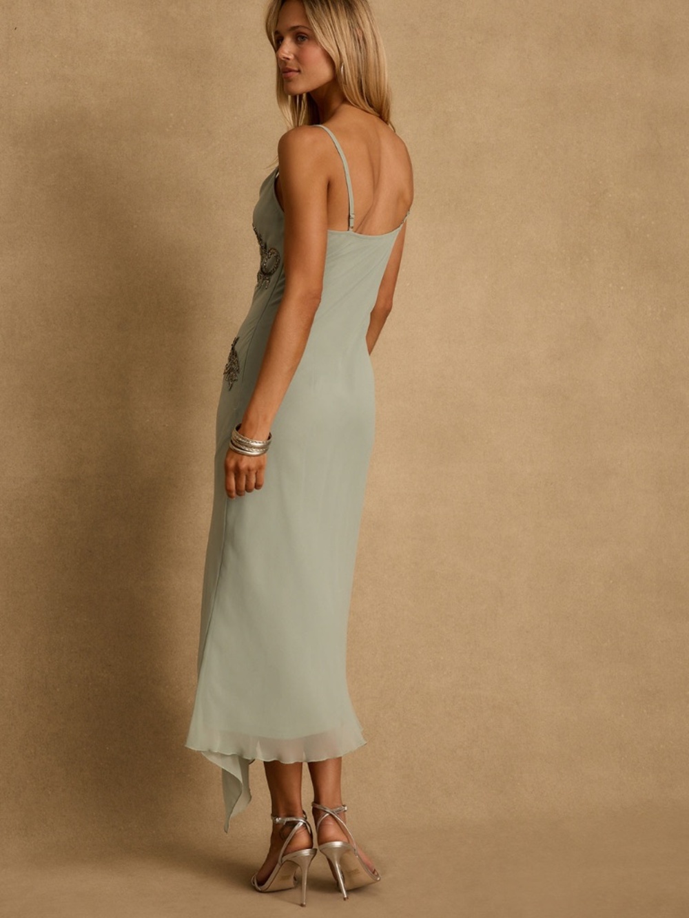 12th Tribe Amelie Blue Embellished Midi Dress Size MM - Picture 3 of 3
